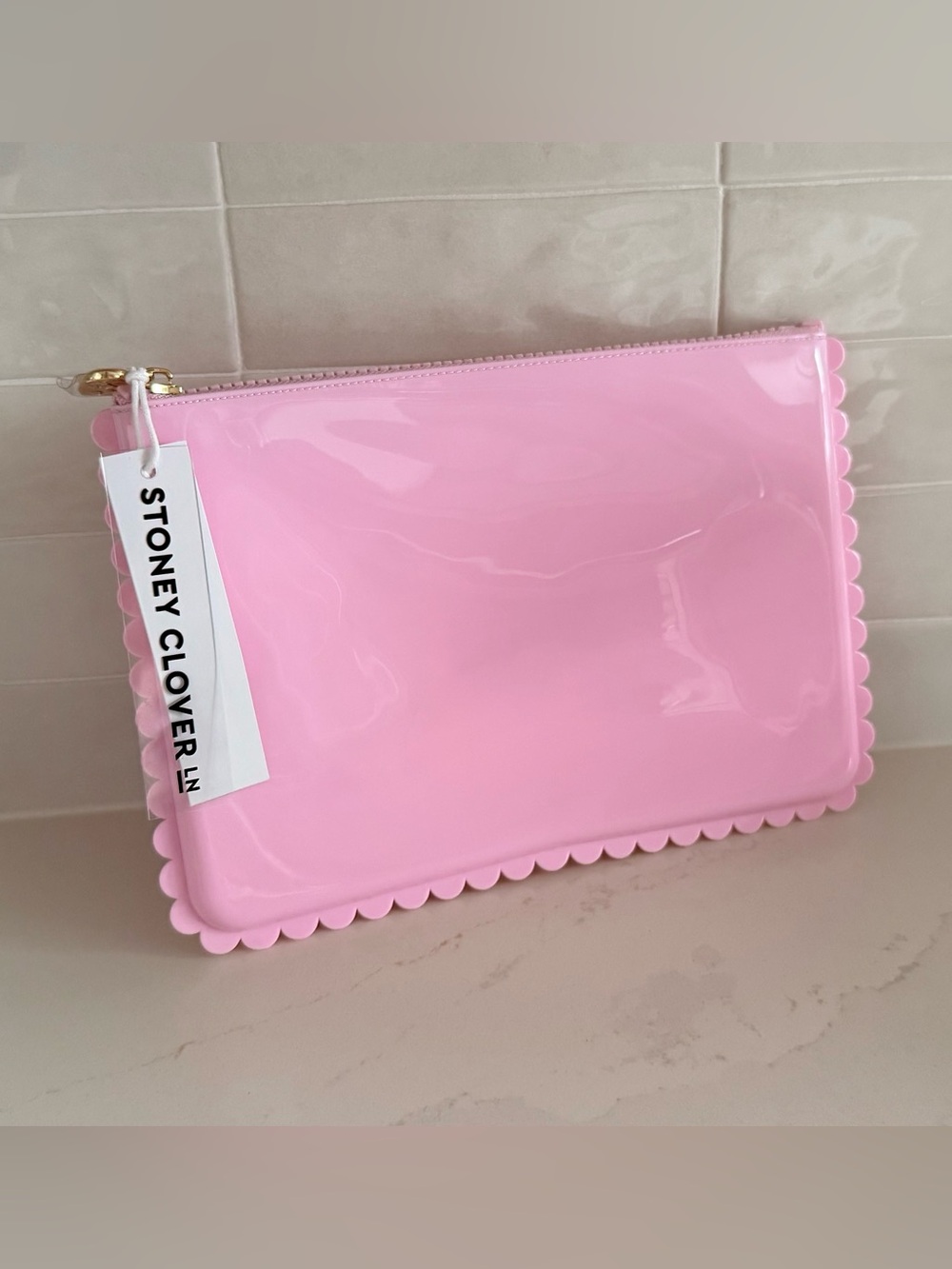 Stoney Clover Lane Flamingo Jelly Flat Scalloped Pouch